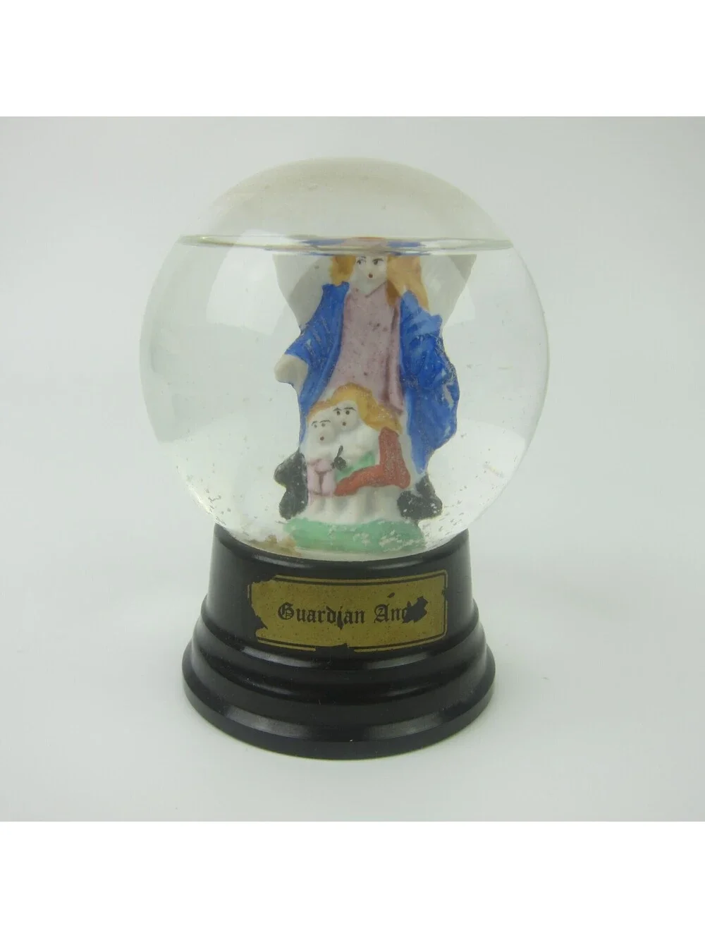 Vintage 1950s Snow Globe Guardian Angel Children Girl Holds Baby Boy 3.5